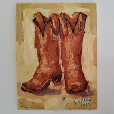Original Painting Cowgirl Boots Cowboy Art Oil Semi Abstract Modern Wall Artwork