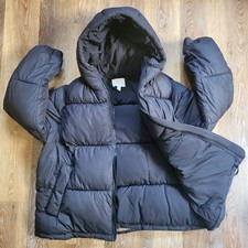 H&M Men's Black Puffer Jacket  Hooded UK Large Extra Puffy Zip-up Warm 