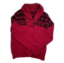 Lauren Ralph Lauren Aztec Fair-Isle pattern loop button jumper Red Black MEDIUM