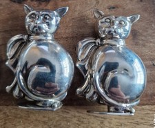 Vintage Silver Tone Cat Salt & Pepper Shaker / Pots Set Made In England