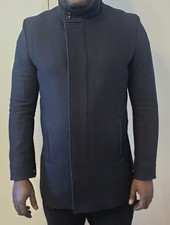 Reiss Men’s Navy Blue Overcoat Coat Jacket Cotton Unstructured XL PTP 21.5” Slim