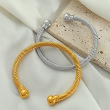 Mens Stainless Steel Chunky Twisted Rope Torque Ball Bangle 6MM, Gift For Dad