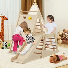 GAINOOM 3-in-1 Indoor Playground for Toddlers Wooden Jungle Gym Playse Natural