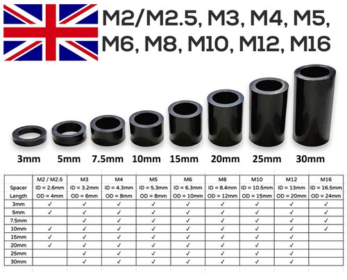 Black nylon plastic spacers - black,