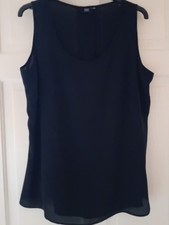 Womens F&F Black Polyester Chiffon Round Neck Sleeveless Blouse/Top Size14