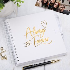 Always & Forever Wedding Guest Book White Scrapbook Photo album With Gold Script