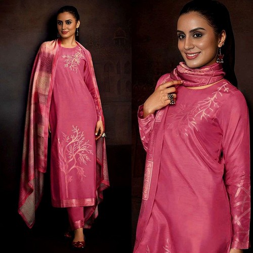 Carrot pink banarasi muslin - pink,