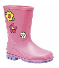 Kids Pink Flower Wellies Girls Junior Sizes 3 -10 Jr