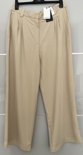 M&S AUTOGRAPH Pleat Front Wide Leg Trousers with Wool Size 16 Beige High rise