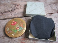 Vintage Kigu Gold Metal Floral Decorated Powder Compact - Boxed - Complete