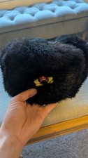 Rabbit Fur Ushanka Trapper Hat Earflap Vintage Russian Black