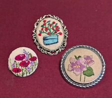 3 Flower Embroidered Brooches