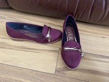 Womens River Island  Loafers Shoes Size uk 4 Burgundy Gold Plated brace VGC