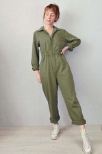 Vintage Style Boilersuit Overalls French Workwear Army Green - Jumpsuit Cotton