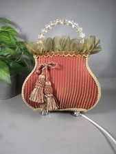 vintage red gold handbag shape table lamp light tassels frill country house