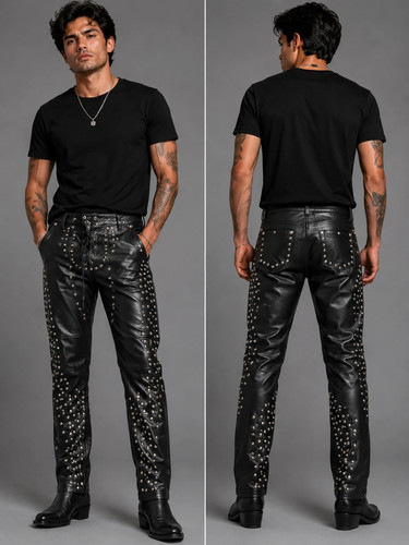 Men black studded leather - men's,