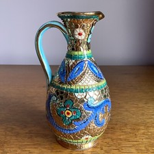 Italian Amalfi Coast Mosaic Design Small Pitcher Bud Vase in Gold/Blue/White