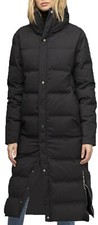 Long Line Black Puffer Coat Side Zip Quilted Body Warmer Popper Zip Hooded