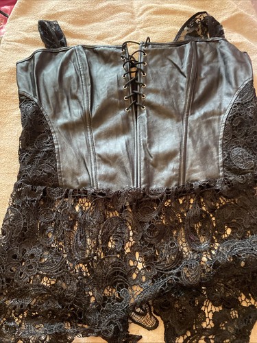 Faux leather lace corset - faux,