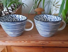 The Old Pottery Company Quirky Wonky Mug X 2 Stripes Drops Blue & White Pair