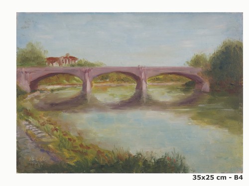Painting oil landscape bridge - painting,