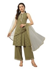 Women's Mehndi Green Crepe