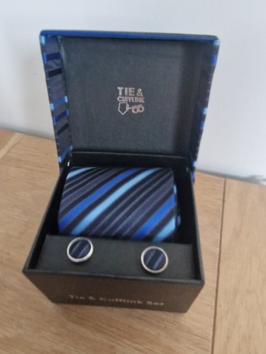 Tie and cufflink - tie, blue