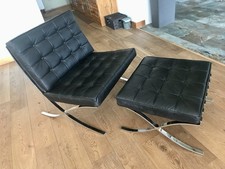 Barcelona style vintage chair and ottoman/foot stool Black Leather