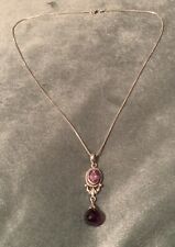 Real Amythest Pendant & Box Chain Sterling Silver