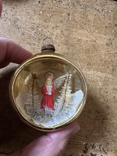 Unusual Antique Christmas Mercury Glass Concave Bauble with Angel 2"