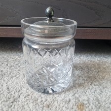Cut Glass Jam/Sugar Cube Pot With Pewter Lid