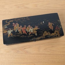 Antique Japanese Meiji period lacquerware Writing Calligraphy box Hand Painted