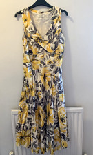 KALIKO Dress Yellow Grey Floral 1950s Style Lined UK10