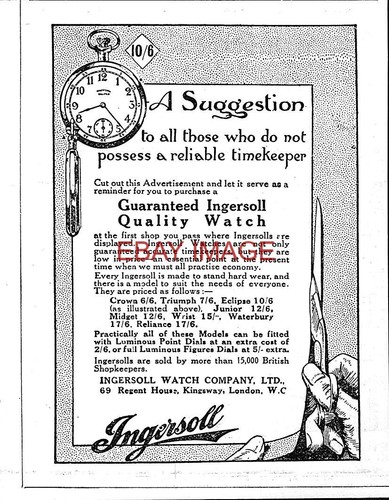 Ww1 advert ingersoll pocket - ingersoll,