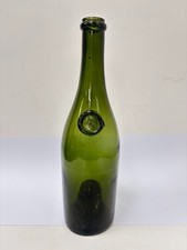 59635 Old Vintage Antique Black Glass Bottle Wine Sealed Lion Seal Mallet