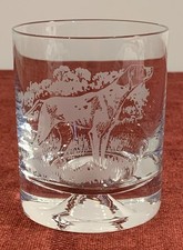 Whiskey Tumbler Glass, Etched English Pointer Dog, App 10cm Tall 