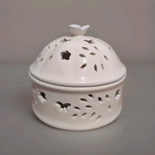 White Pottery Potpourri/Trinket Box Pierced Floral Design