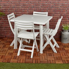 White Plastic Garden Dining Table with Chairs Set Patio Deck Outdoor Furniture