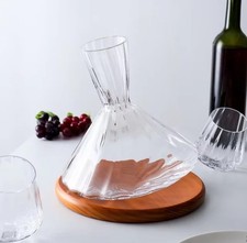 Water Carafe Red wine decanter hand blown crystal glass 1.8L rocking wooden base