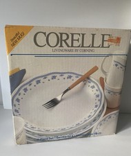 NEW!  Vintage Corelle Livingware By Corning 16 pc Dinner Set ~ Morning Blue