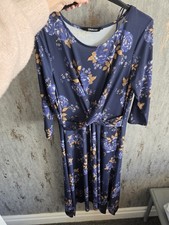STUNNING KALEIDOSCOPE LONG NAVY FLORAL DRESS FRONT KNOT Size 14 CHRISTMAS PARTY