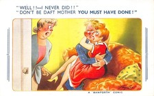 POSTCARD COMIC COURTING COUPLE SOFA MOTHER NEVER DID  BAMFORTH  # 1765  (LBT)