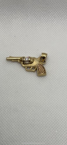 Gold pistol gun pendant - gun,