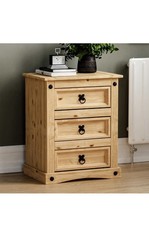 Vida Designs 3 Drawer Bedside Solid Pine Wood, 35 cm D x 48 cm W x 60 cm H