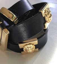 Vintage *St Michael*  Versace Inspired 1980's Black Leather Belt Gold-tone