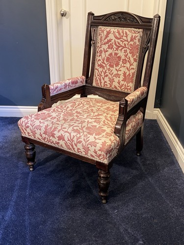 Antique dark wood upholstered - antique,