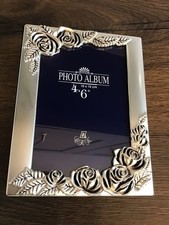 C.K.K SILVER TONE METAL FLORAL PHOTO ALBUM 4” X 6” PHOTOS WEDDING ANNIVERSARY 