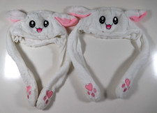 KAWAII SOFT PLUSH FLEECE BUNNY RABBIT EAR POP-UP MOVING JUMPING HATS X 2 - KIDS