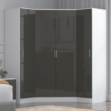 2 Door Corner + 2x 1 Door Wardrobes Bundle - Grey Gloss & Matt White REFLECT