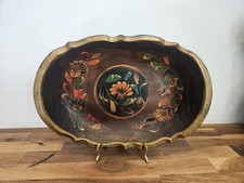 Folk Art Vintage Hand Painted Floral Wooden Tole Serving Tray/ Wall Hanging